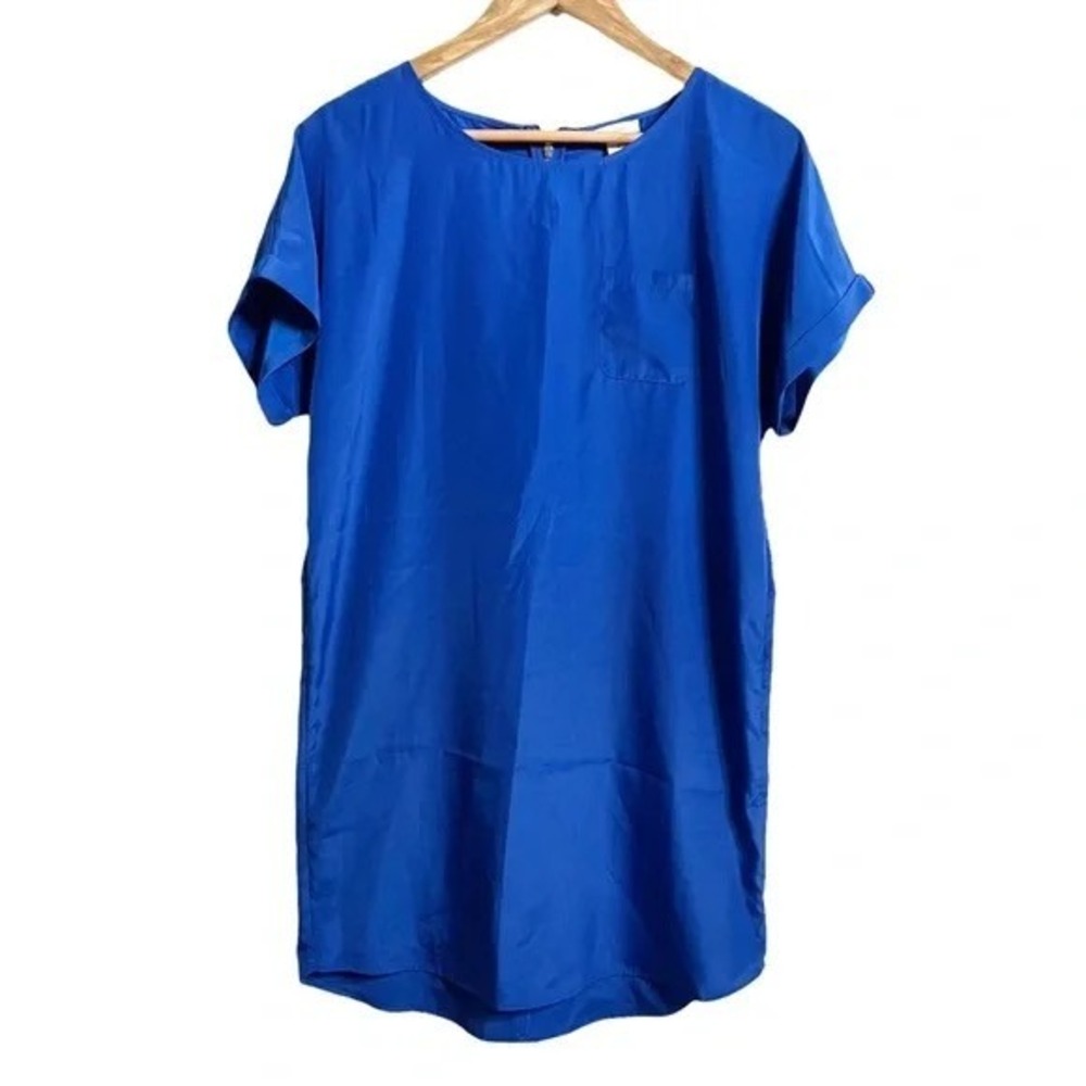 Caslon Shift Dress Royal Blue Small Petite SP Women Short Sleeve Pocket Zip Back
